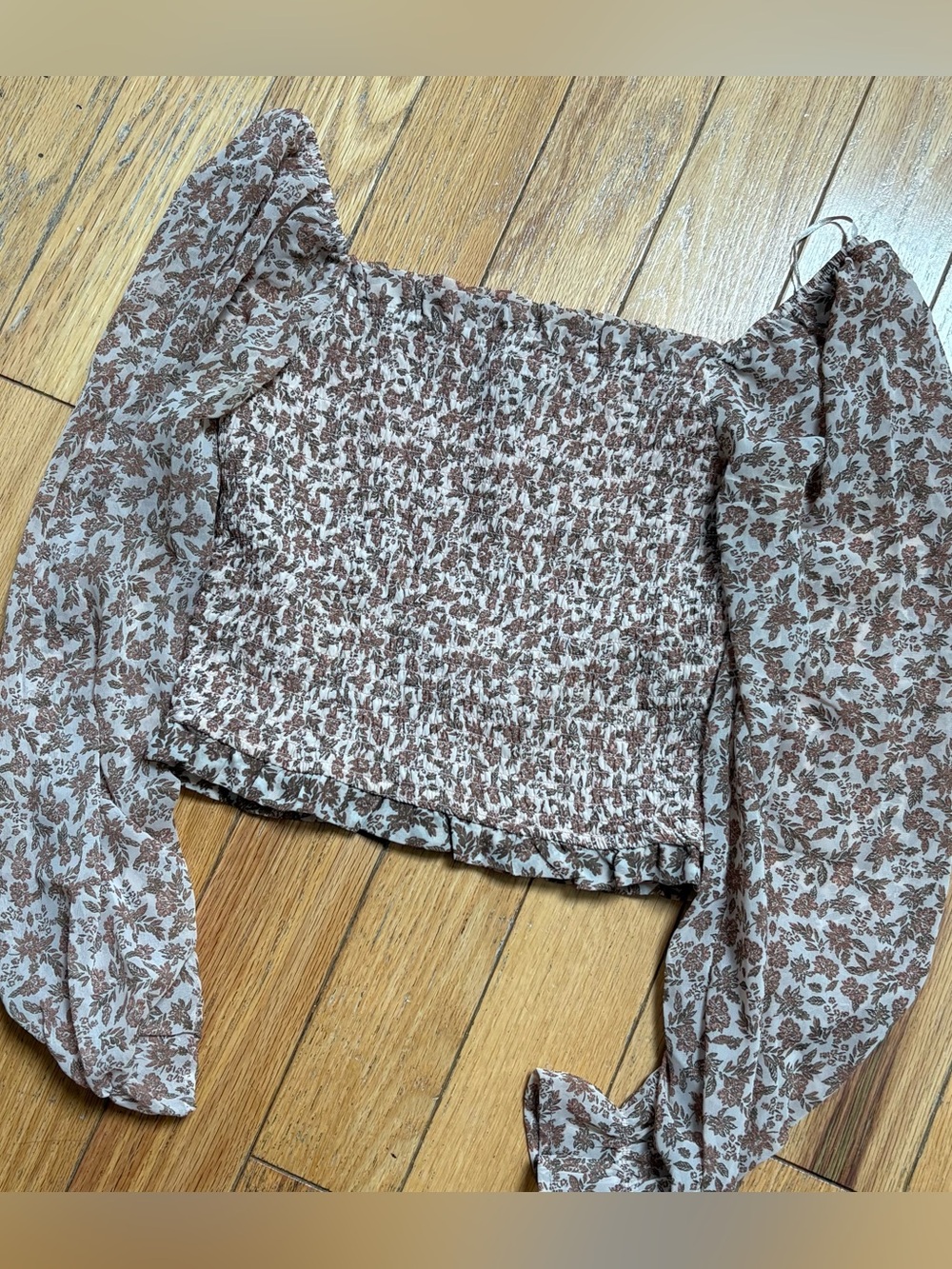 Japna Brown Floral Smocked Crop Top